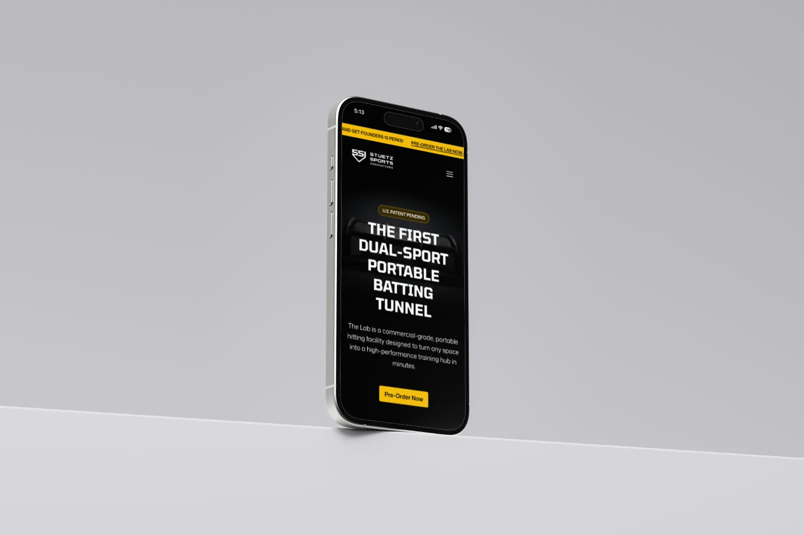 A phone shows the home page for the Stuetz Innovations website.